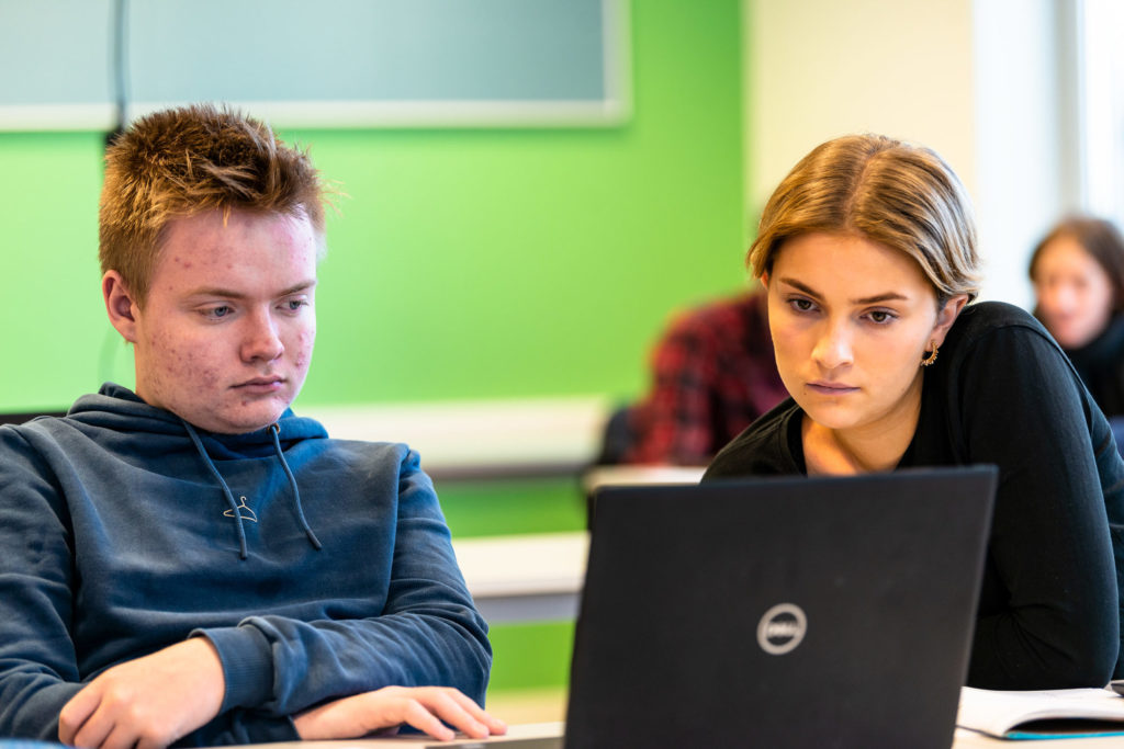 To vgs-elever som ser på samme PC
