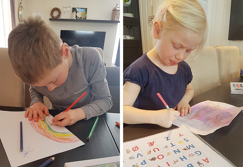 altblirbra_2 Martin og Mathilde bidrar til håp med regnbuer i mange farger. Teksten er litt vanskelig når man er 4 år, men Mathilde får det til selv ved å bruke skrivehjelperen.