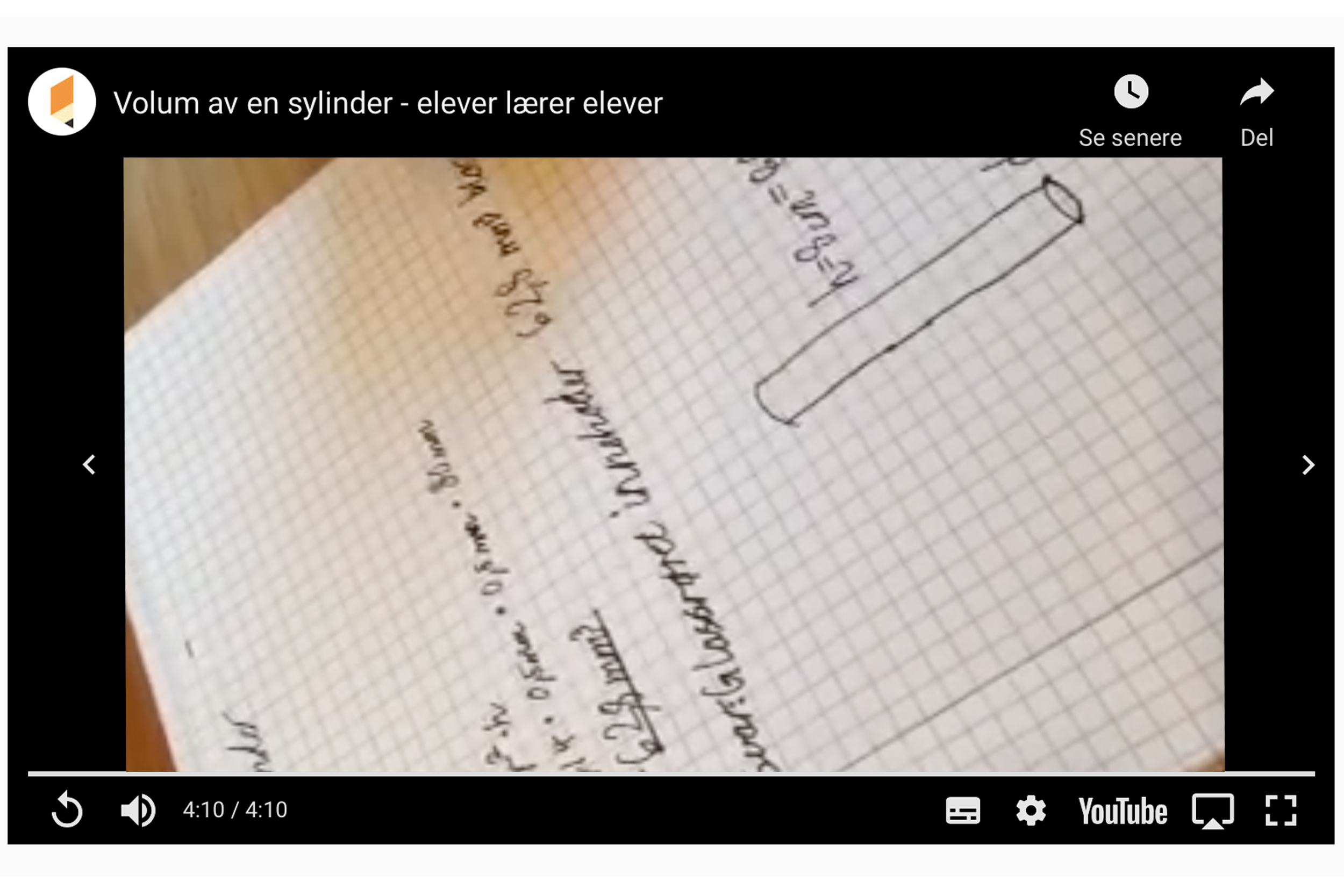 Skjermdump fra filmen «Volum av en sylinder - elever lærer elever»