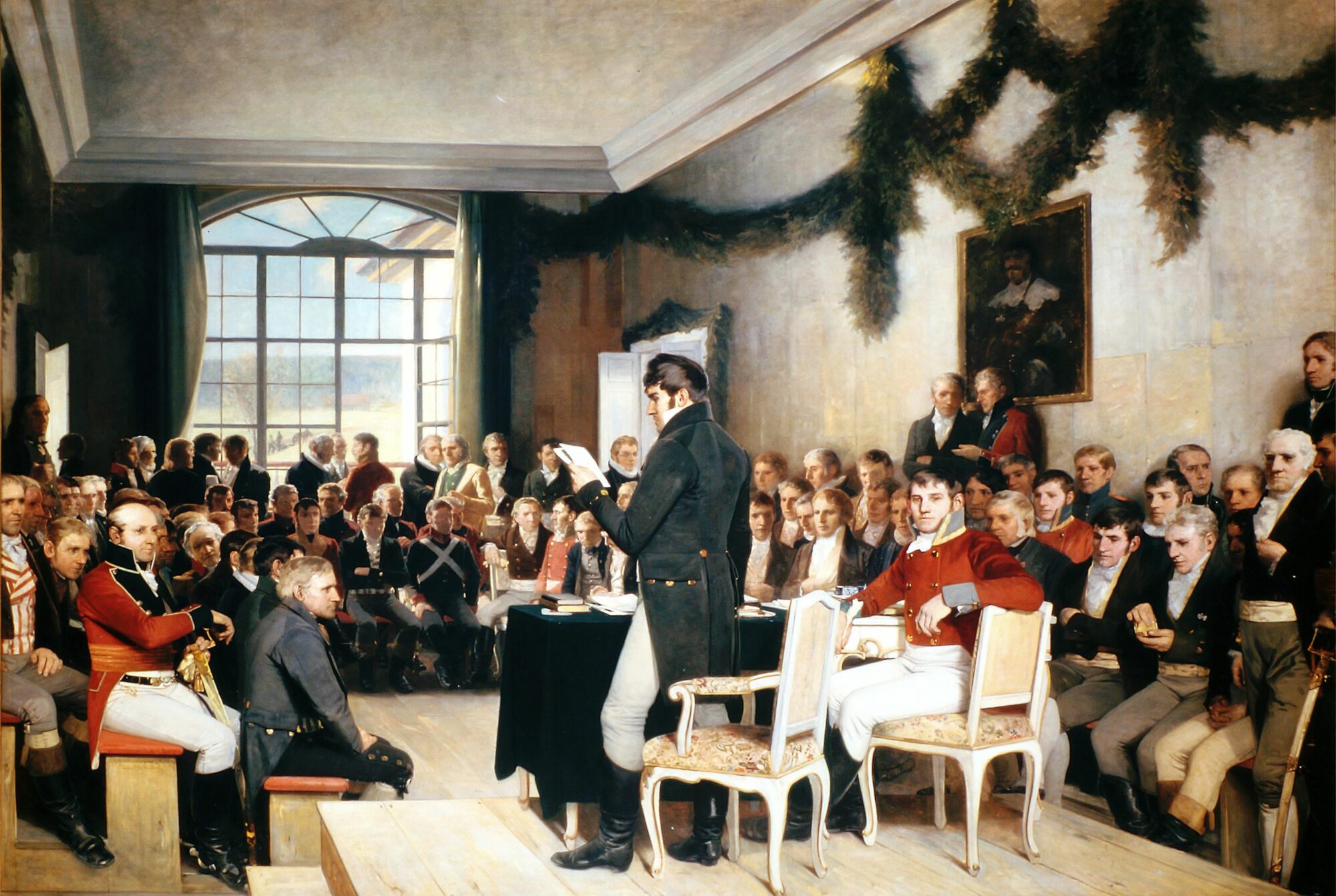 «Eidsvold 1814» ble malt av Oscar Wergeland 70 år etter grunnlovsforsamlingen i 1885. Motivet viser Falsen som leser opp Grunnloven, mens sorenskriver Christie sitter ved siden av. I maleriet kan rundt 70 personer av Riksforsamlingens 112 medlemmer identifiseres.