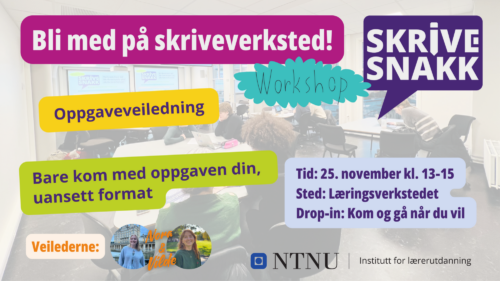 Plakat med promotering for workshop med Skrivesnakk høsten 2024