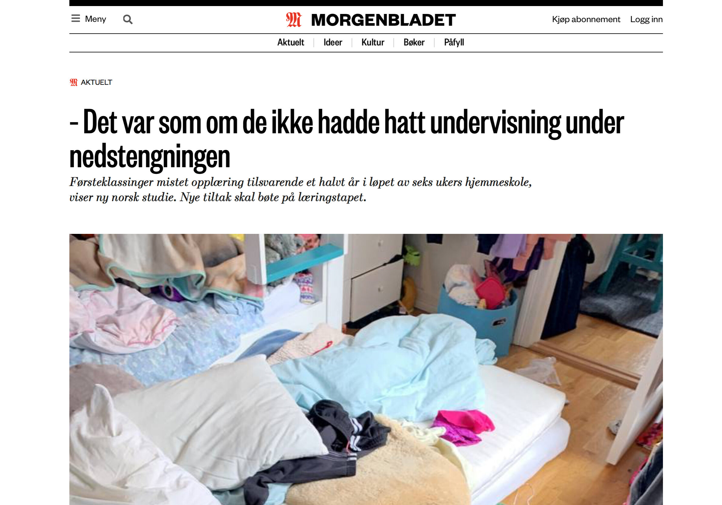 Skjermdump fra Morgenbladet